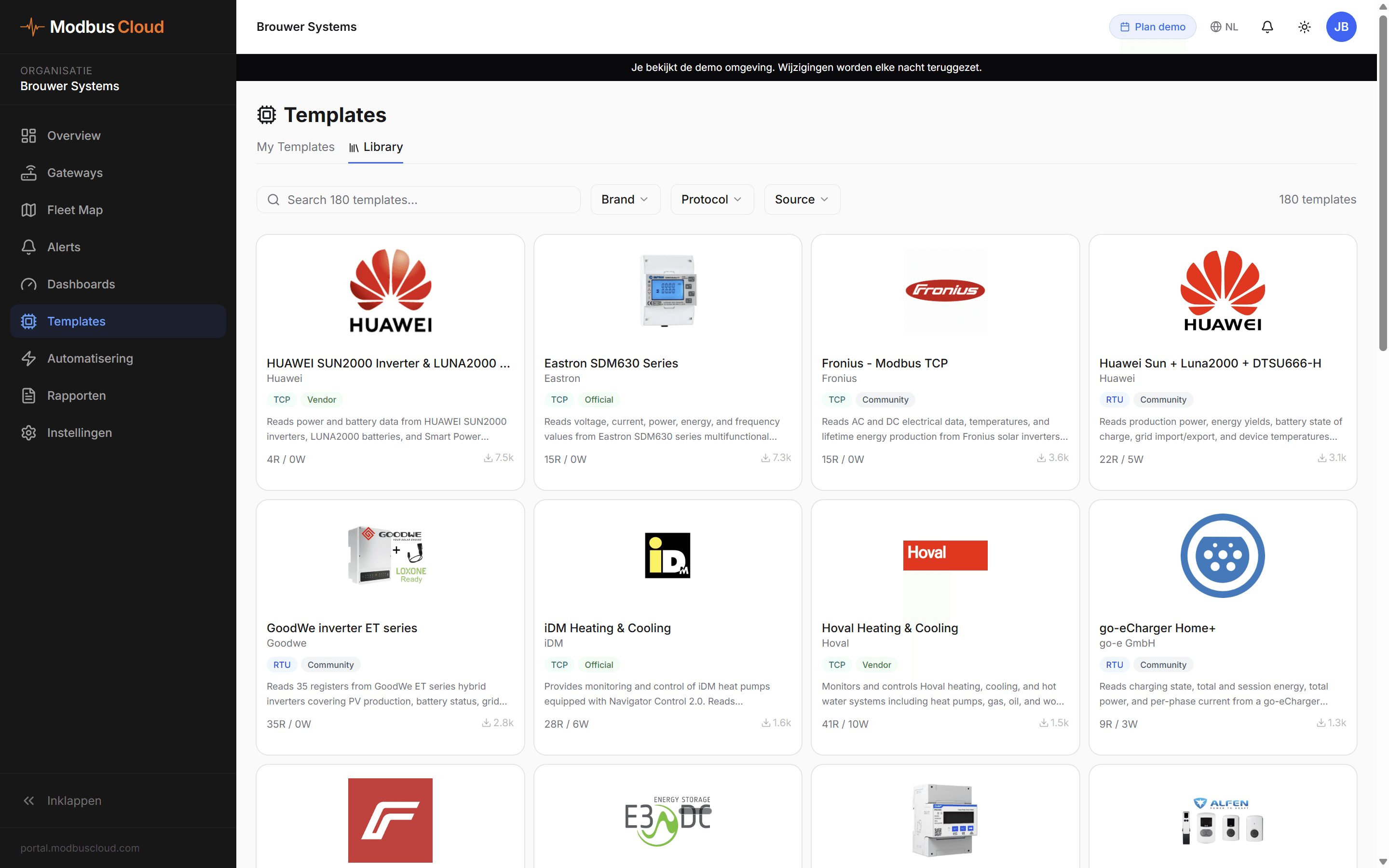 Template library met honderden kant-en-klare Modbus templates voor 40+ merken